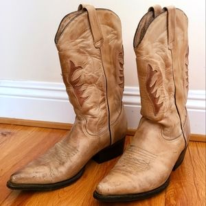 Cowboy boots beige genuine leather
